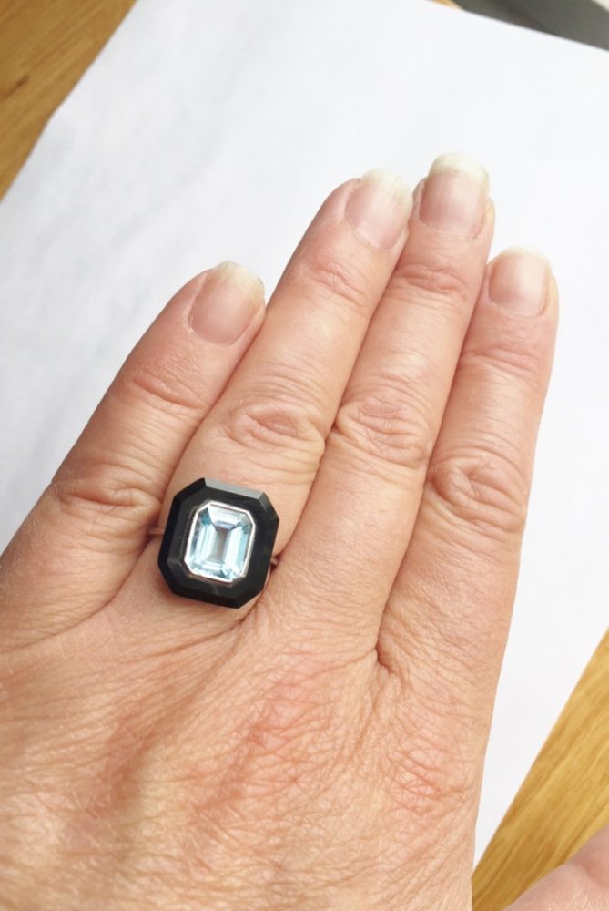 Aquamarine and Onyx Cocktail Ring