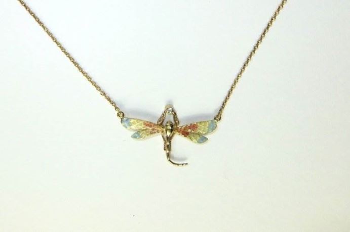 Gold Enamel Dragonfly Pendant
