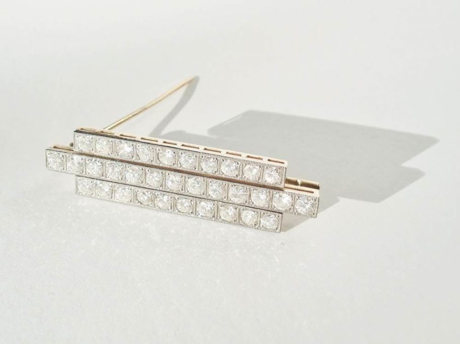 Vintage Three Row Diamond Brooch
