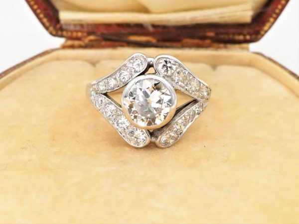 Antique Art Deco Diamond Platinum Ring, 2.10 Carat Total
