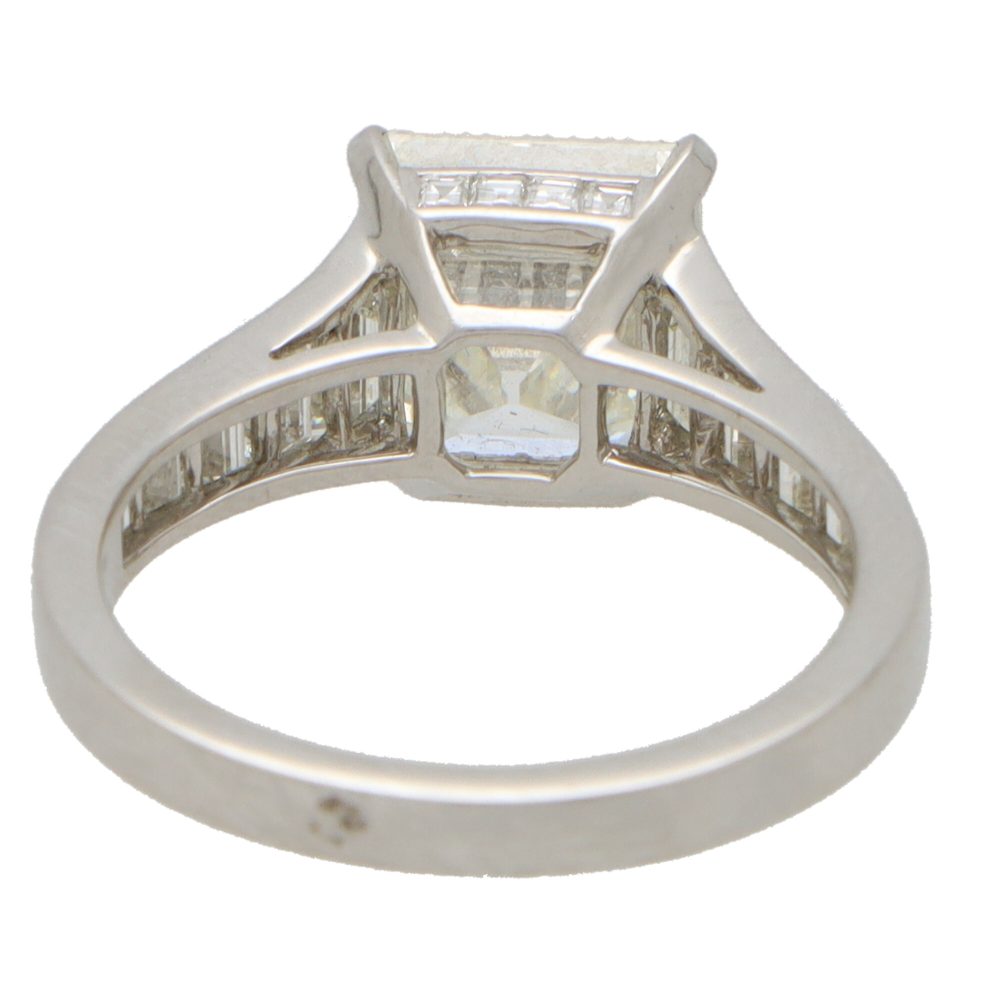 3.02ct Princess Cut Diamond Engagement Ring with Baguette Shoulders