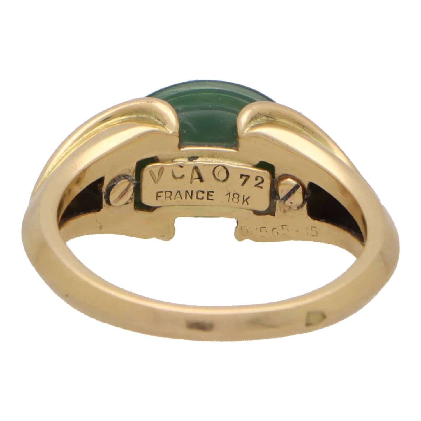 Van Cleef and Arpels diamond and chrysoprase dress ring in yellow gold.