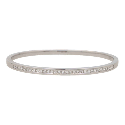 Vintage Princess Cut Diamond Bangle in 18K White Gold