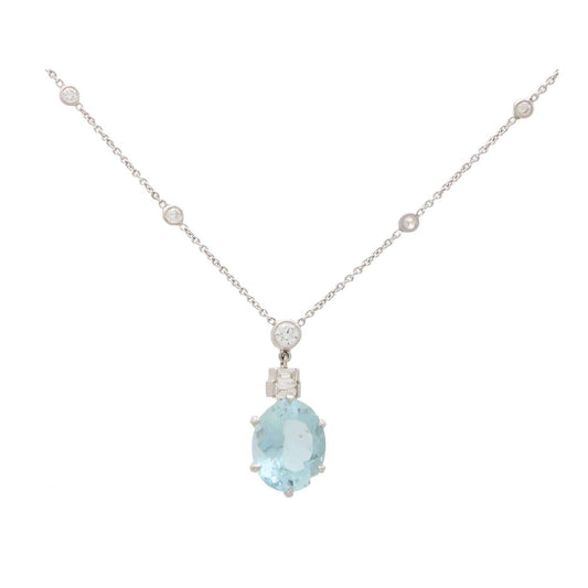 Vintage Aquamarine and Diamond 18K White Gold Necklace