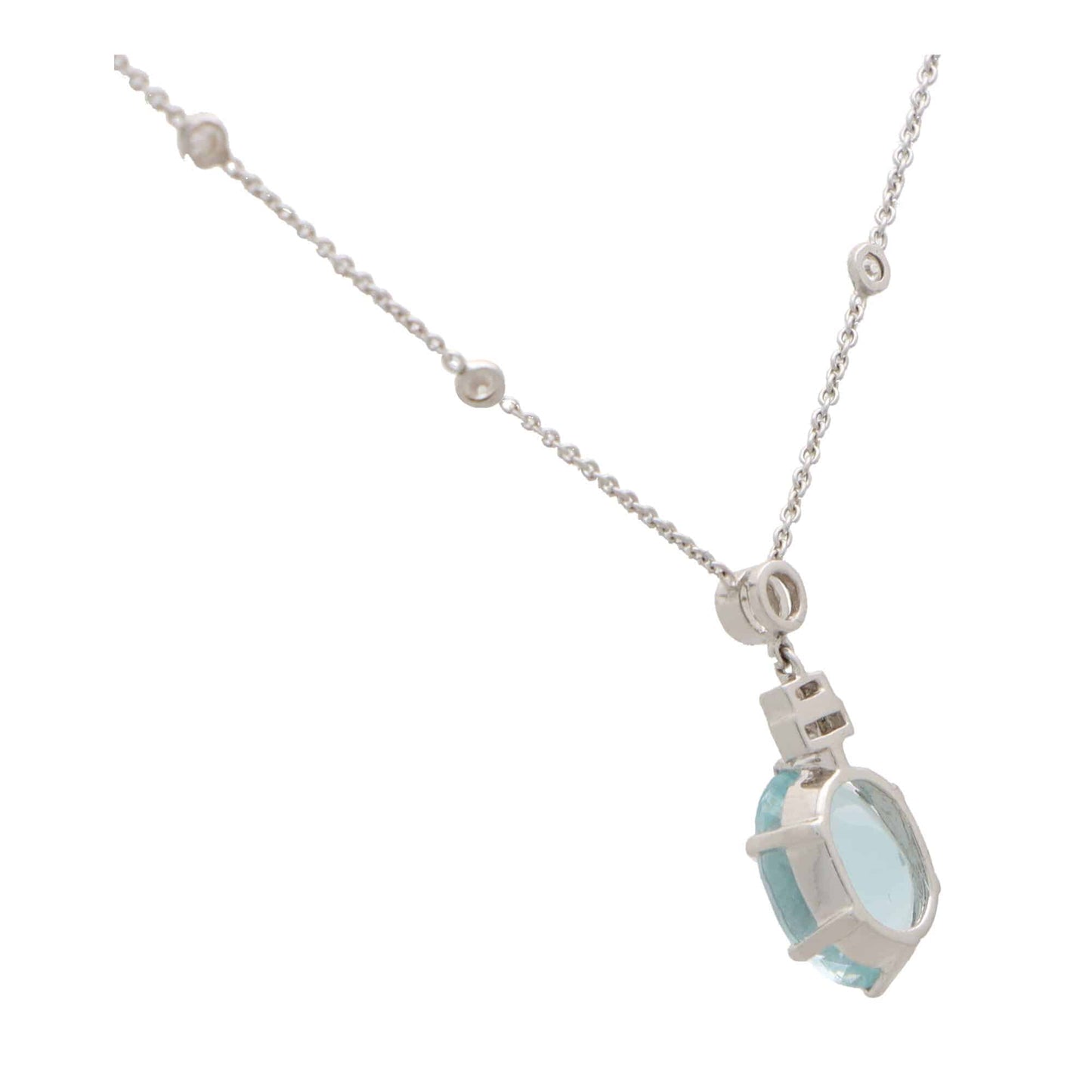 Vintage Aquamarine and Diamond 18K White Gold Necklace