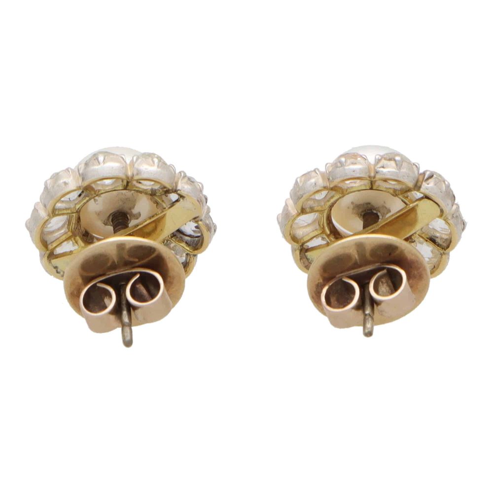 Victorian Pearl and Diamond Cluster Earrings, 3cts