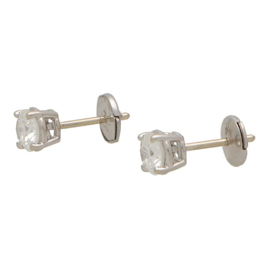 Vintage Diamond Solitaire Stud Earrings In White Gold