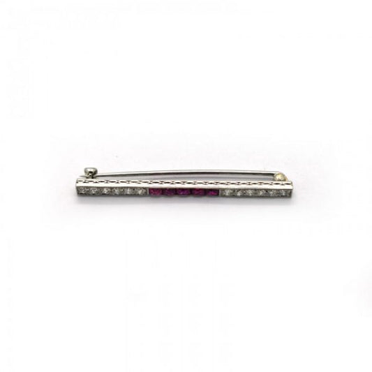 ART DECO RUBY AND DIAMOND BAR BROOCH, By MARCUS