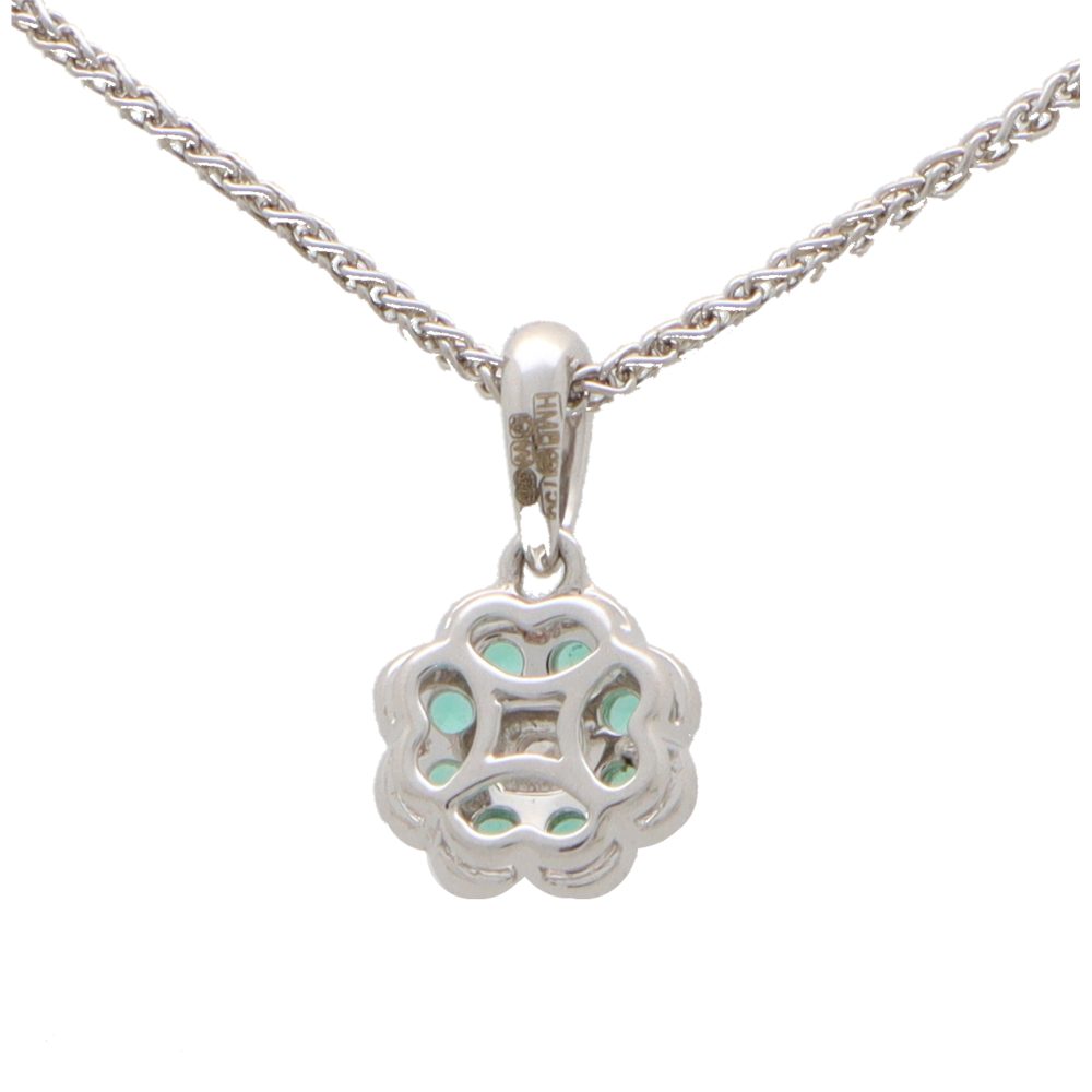 Emerald and Diamond Floral Cluster Pendant Necklace