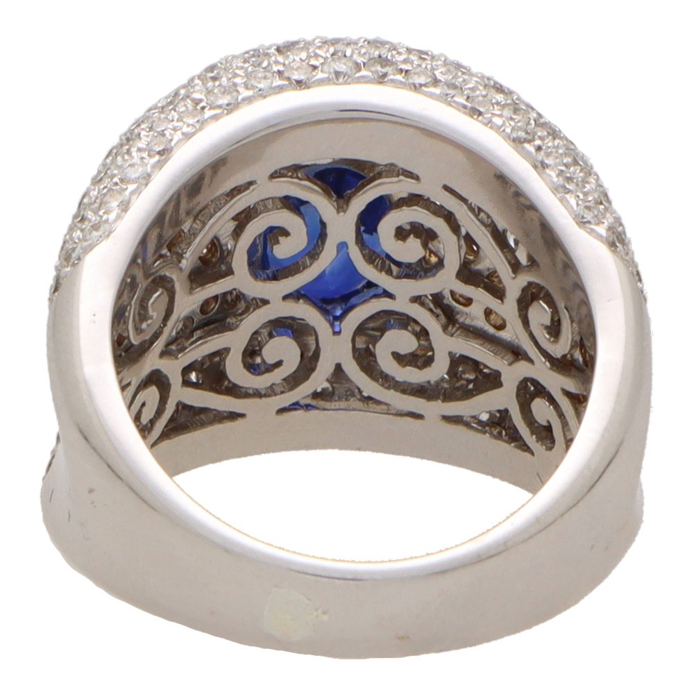 Vintage 2.77 Carat Sapphire and Diamond Bombe Ring In White Gold