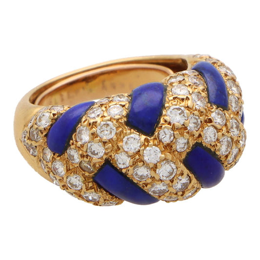 Van Cleef and Arpels lapis and diamond dress ring in yellow gold.