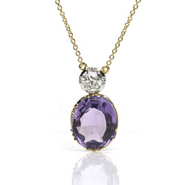 Amethyst and Old Cut Diamond 18ct Gold Pendant Necklace