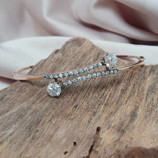 Antique 2.30ct Old Mine Cut Diamond Bangle Bracelet