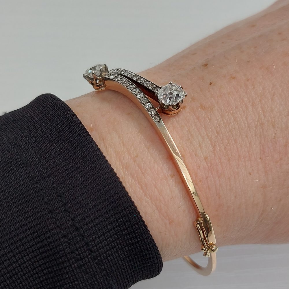 Antique 2.30ct Old Mine Cut Diamond Bangle Bracelet
