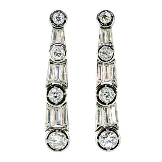 Antique Art Deco 3ct Diamond Platinum Earrings
