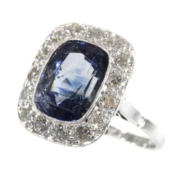 Antique Art Deco 7ct Sapphire Diamond Cluster Ring