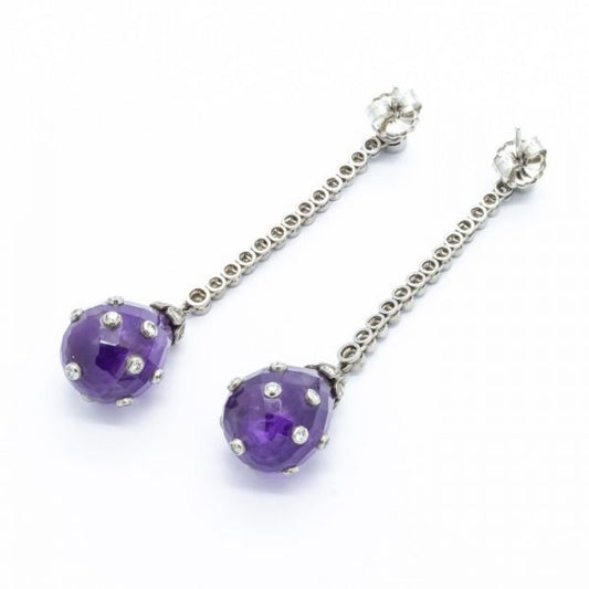 Antique Art Deco Amethyst and Diamond Drop Earrings