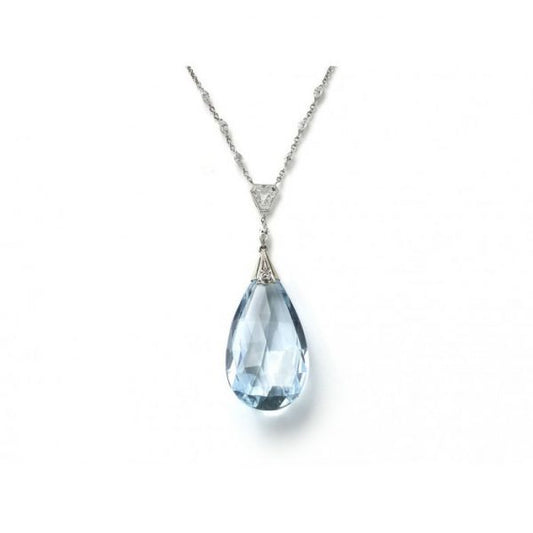 Antique Art Deco Aquamarine & Diamond Pendant