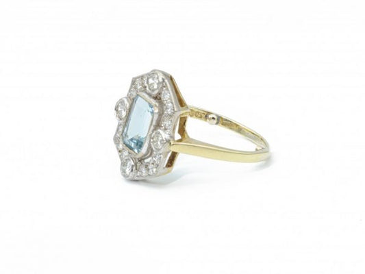 Antique Art Deco Aquamarine and Diamond Ring
