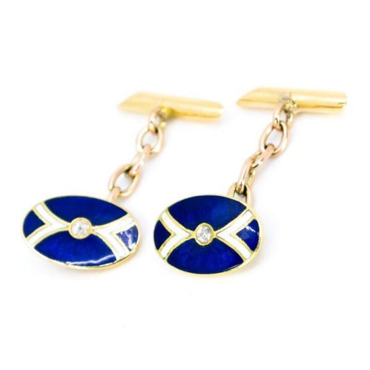 Antique Art Deco Diamond & Enamel Gold Cufflinks