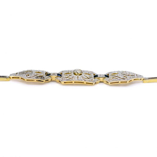 Antique Art Deco Diamond and Sapphire Panel Bracelet