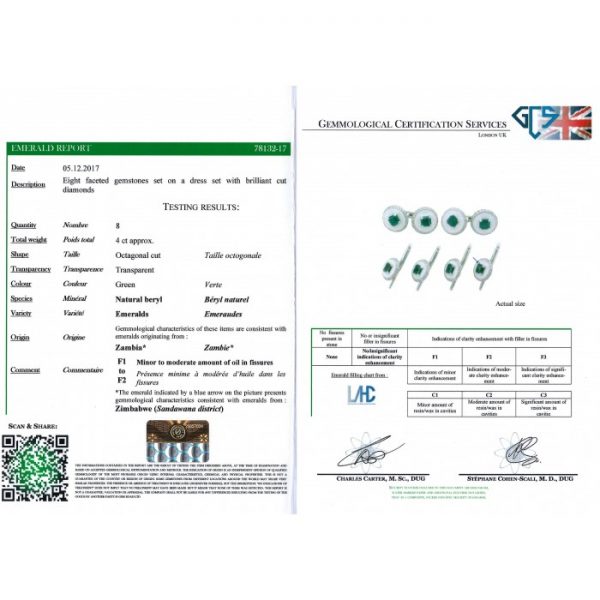 Antique Art Deco Emerald Diamond & Enamel Cufflink Dress Set