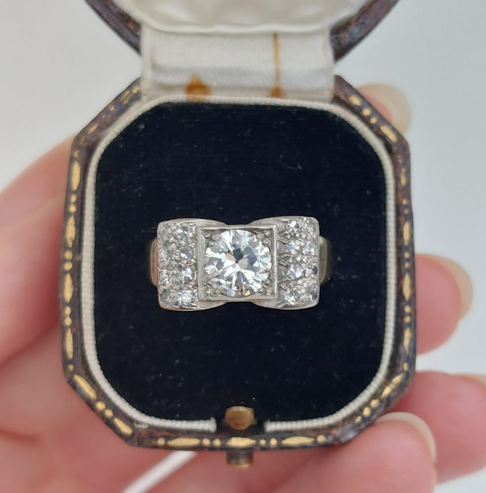 Antique Art Deco French Tablet Diamond Ring