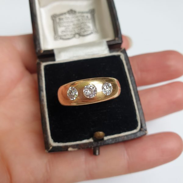 Antique Art Deco Gypsy Set 1ct Diamond Three Stone 18ct Ring