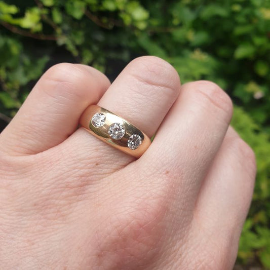 Antique Art Deco Gypsy Set 1ct Diamond Three Stone 18ct Ring