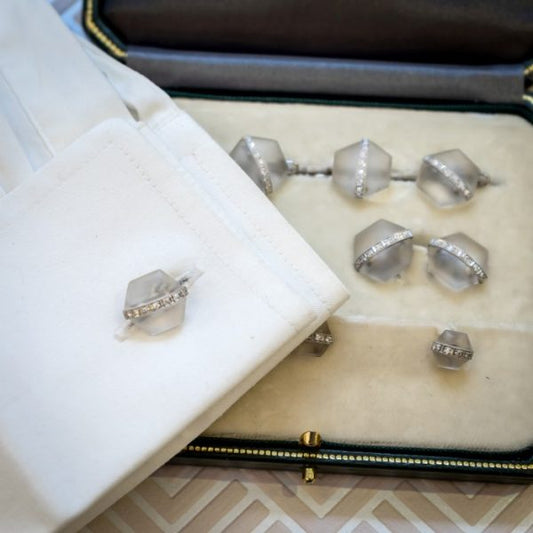 Antique Art Deco J.E. Caldwell Rock Crystal and Diamond Dress Set