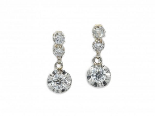 Antique Art Deco Old Brilliant Cut Diamond Drop Earrings