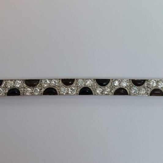 Antique Art Deco Onyx and Diamond Platinum Line Bracelet
