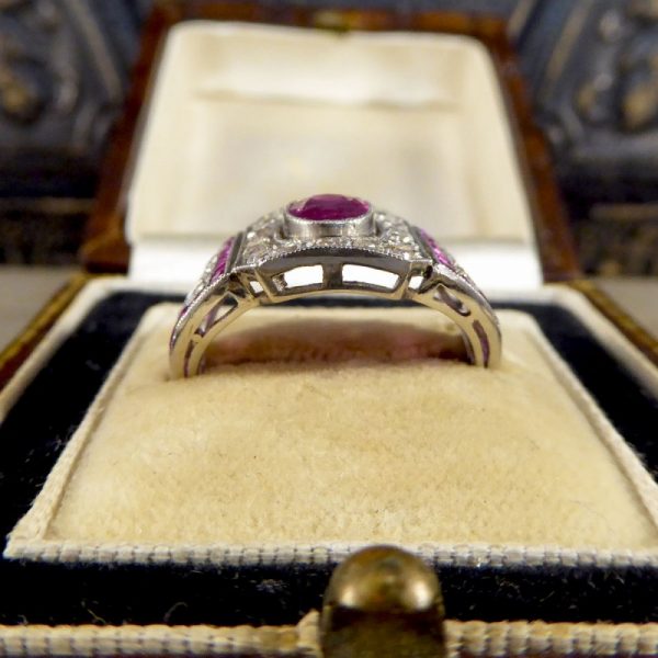 Antique Art Deco Ruby and Diamond Ring in Platinum
