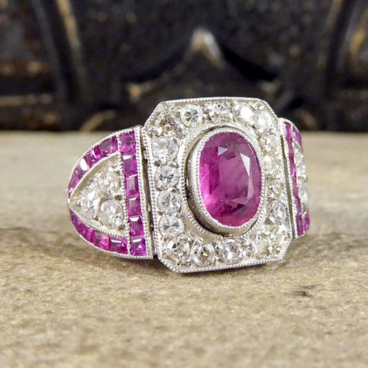 Antique Art Deco Ruby and Diamond Ring in Platinum