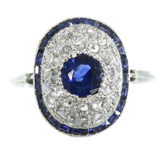 Antique Art Deco Sapphire Diamond Target Ring