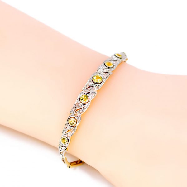Antique Art Deco Yellow Sapphire and Diamond Bracelet