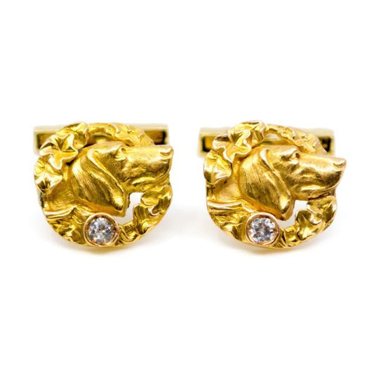 Antique Art Nouveau Gold Dog Cufflinks BB4