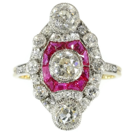 Antique Belle Epoque Diamond Ruby Ring