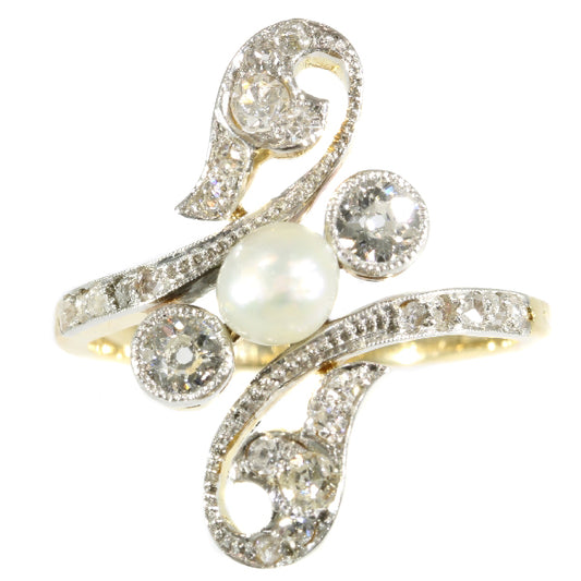 Antique Belle Époque Diamond Pearl Ring