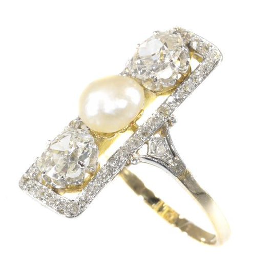 Antique Belle Époque Pearl Diamond Ring