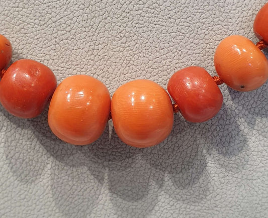 Antique Graduated Natural Coral Beaded Necklace, Circa 1900