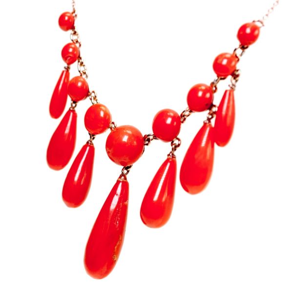 Antique Coral Fringe Gold Necklace