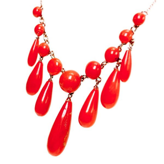 Antique Coral Fringe Gold Necklace