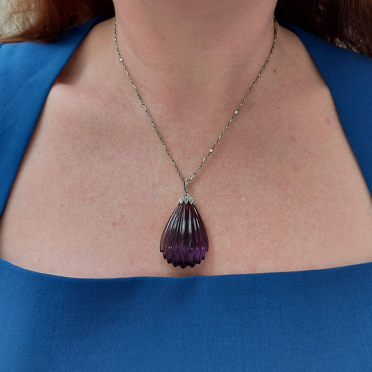 Antique Early Art Deco Amethyst and Diamond Pendant