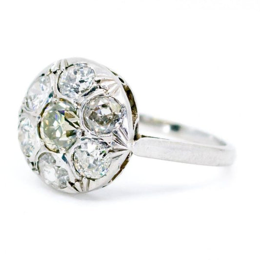 Antique Edwardian 1.70ct Old Mine Cut Diamond Cluster Ring