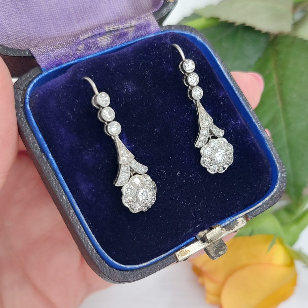 Antique Edwardian 2ct Diamond Drop Earrings