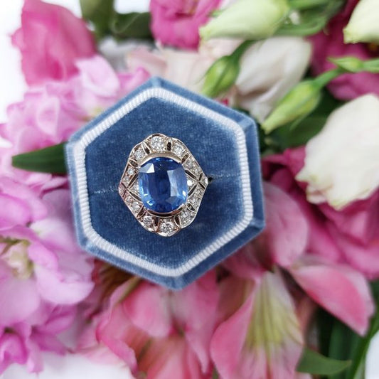 Antique Edwardian 3.90ct Sapphire and Diamond Ring