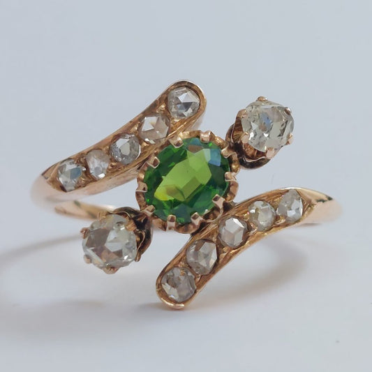 Antique Edwardian Demantoid Garnet and Diamond Ring