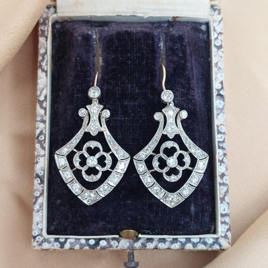 Antique Edwardian Diamond Drop Earrings, 1.10ct