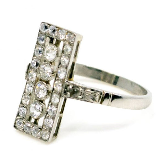Vintage Art Deco Style Platinum Old Mine-Cut Diamond Ring
